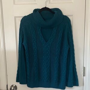 New York & Co Mock Turtle neck sweater Key Hole Dark Teal Blue Size XL